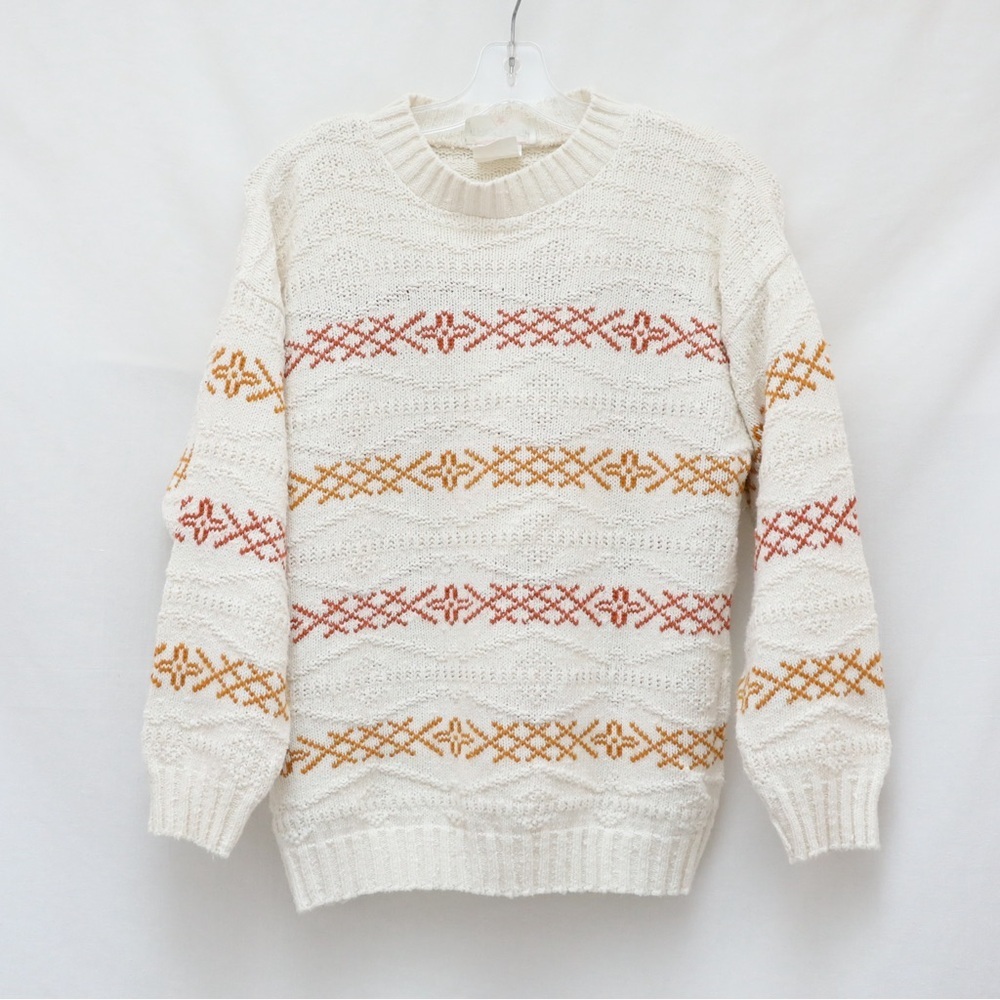VINTAGE Trico Club Crew Neck Jumper Sweater M Medium Striped White Geometric